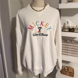Mickey Mouse Embroidered White Sweatshirt